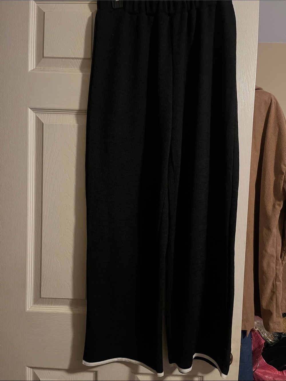 SHEIN Black Wide Leg Knit Pants with White Trim